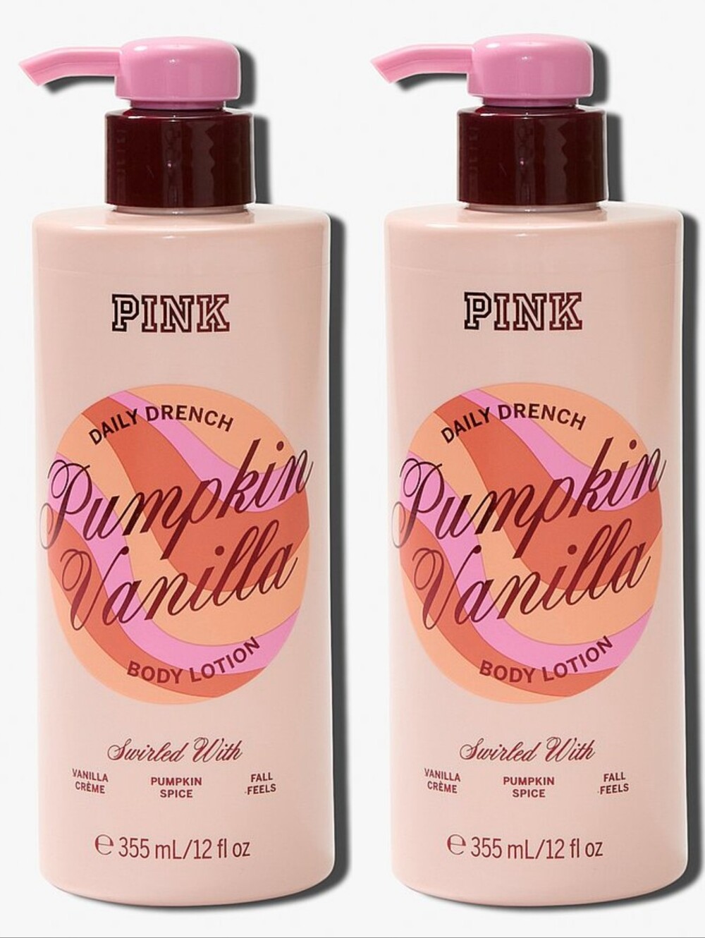 PINK Victoria's Secret Pumpkin Vanilla Daily Drench Body Lotion Set of 2 NEW